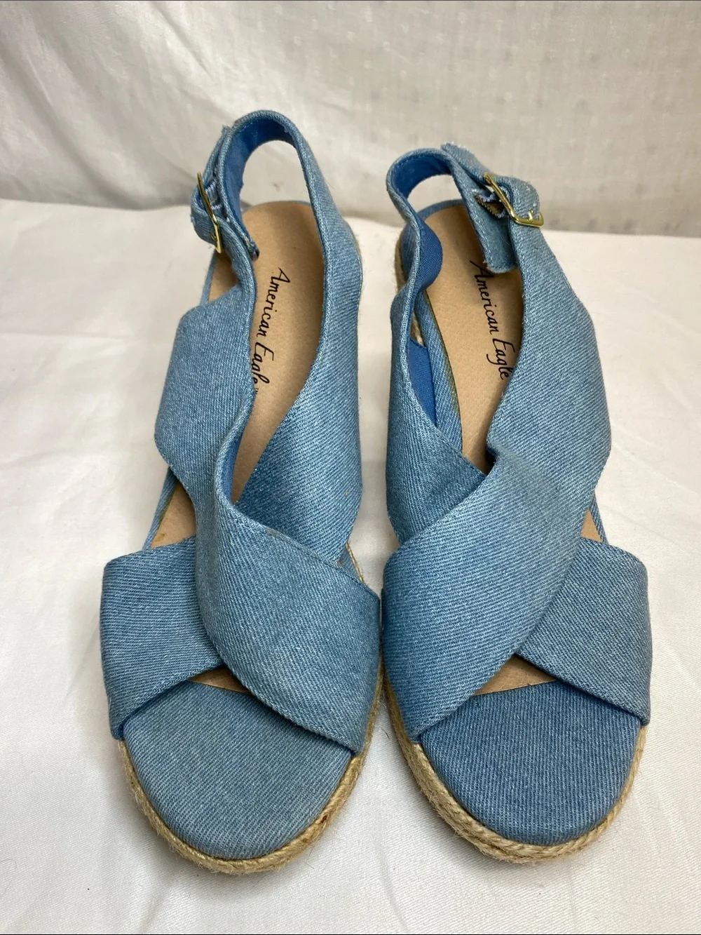 American Eagle Outfitters Denim Blue Espadrille Wedge Sandals Size 7.5